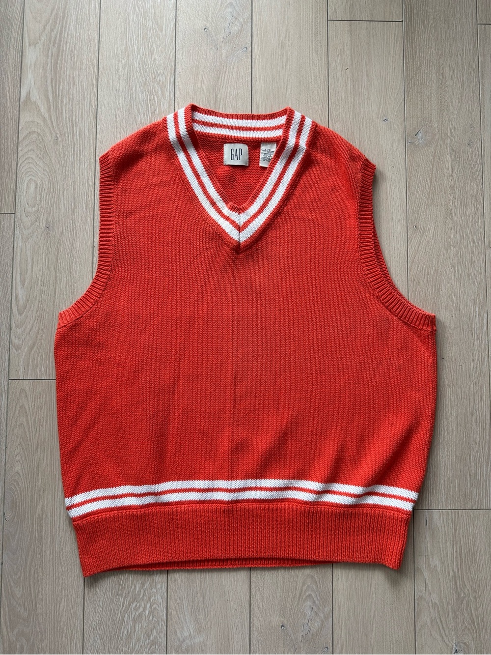 Vintage 90s GAP Men’s Knit Vest in Bright Orange Size Large 100% Cotton